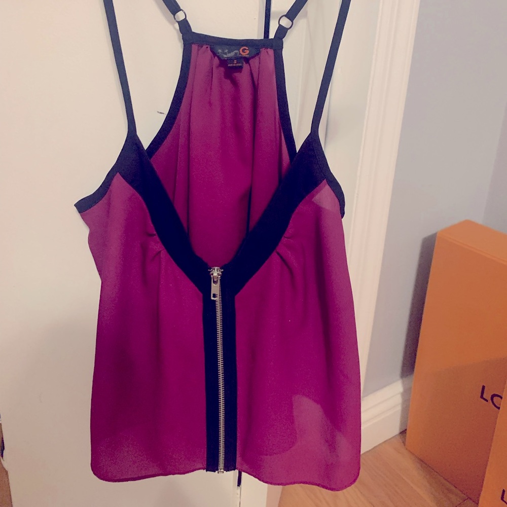 Women’s Purple Zip-Front Spaghetti Strap Tank Top